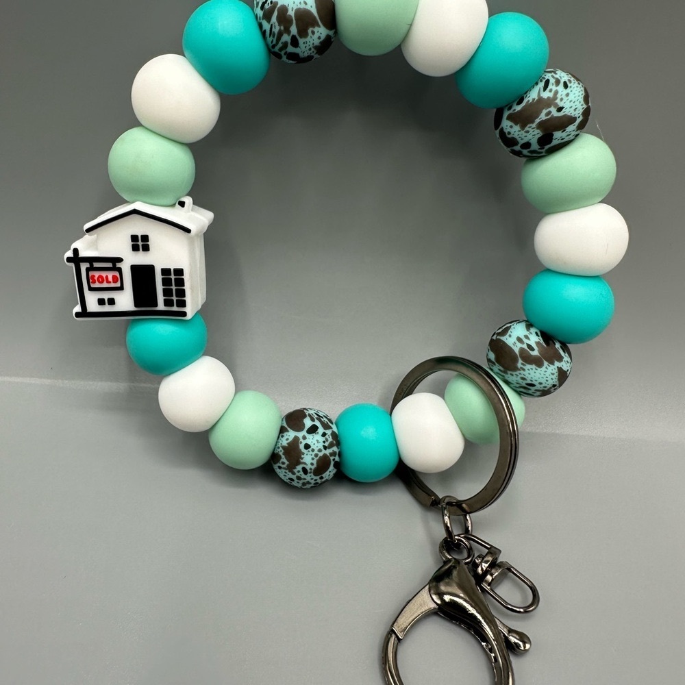 House Charm Silicone Beaded Wristlet, Hands Free Key Accessory, One of a Kind